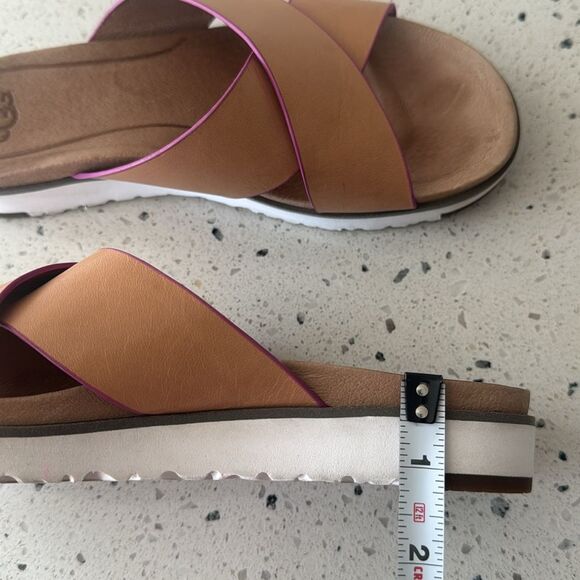 UGG Kari Women's Natural Tan & Pink Leather Slide Sandals Casual Comfy Size 6.5 - Picture 7 of 8